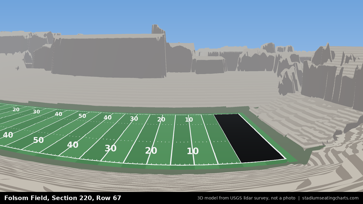 View from Folsom Field Section 220, Row 67, looking toward the field