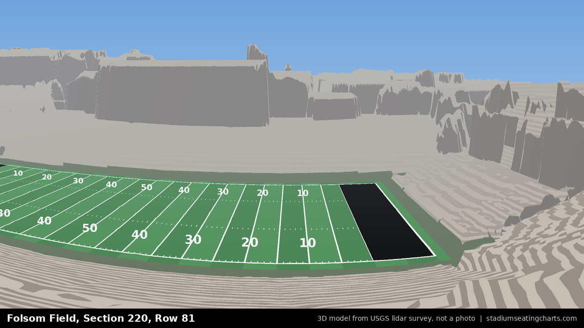 View from Folsom Field Section 220, Row 81, looking toward the field