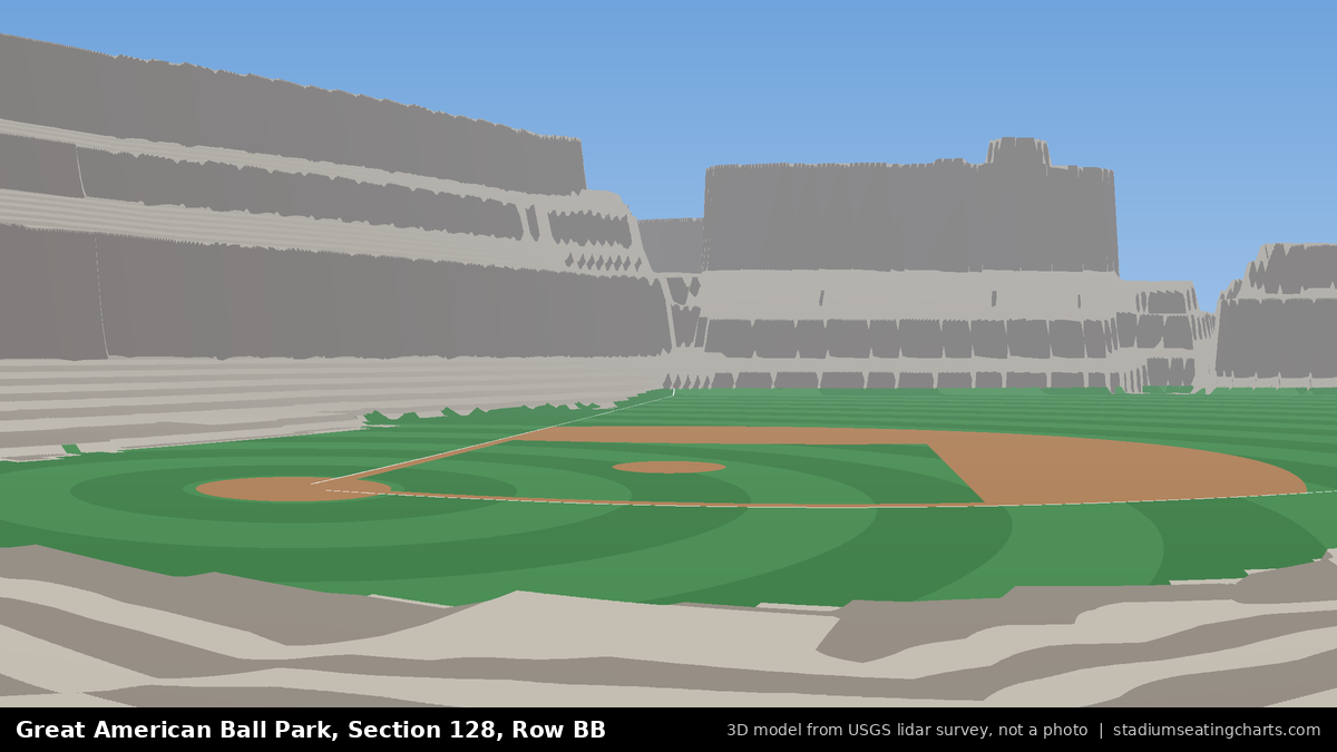 View from Great American Ball Park Section 128, Row BB, looking toward the pitcher's mound