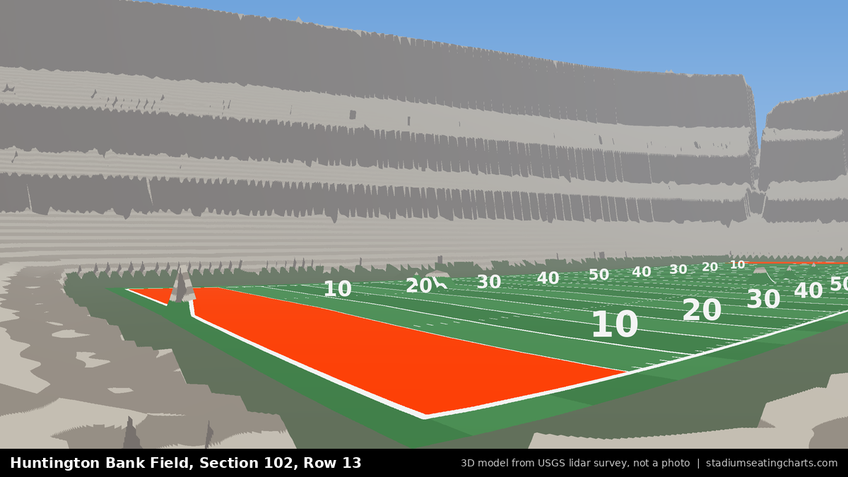 View from Huntington Bank Field Section 102, Row 13, looking toward the field