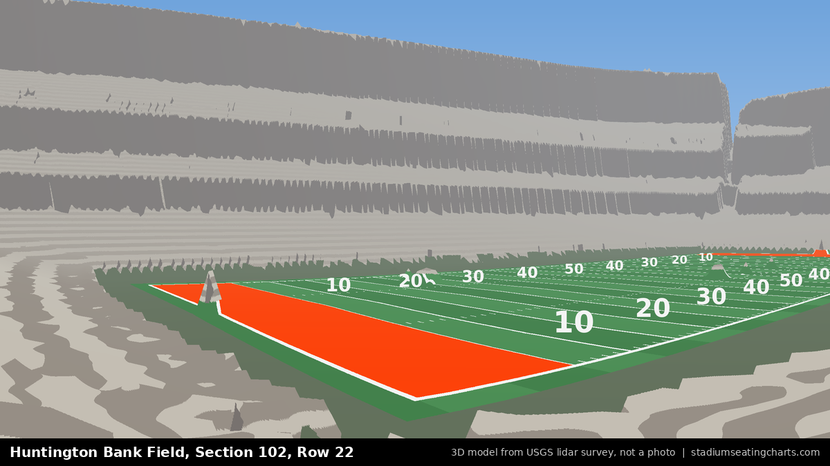 View from Huntington Bank Field Section 102, Row 22, looking toward the field