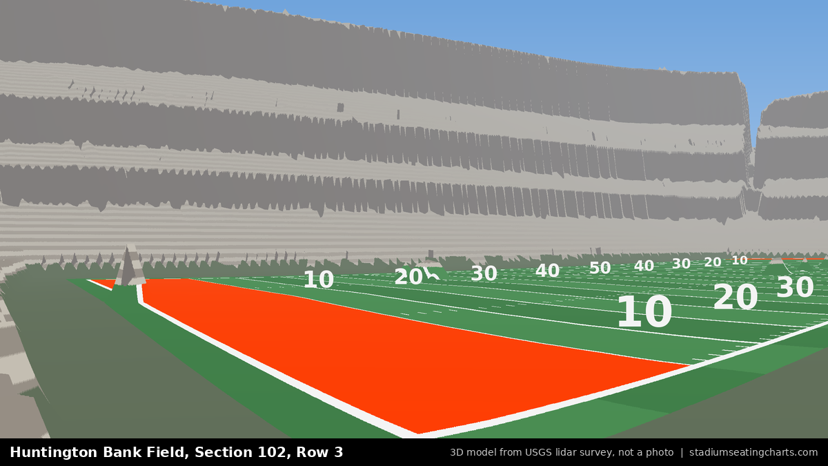 View from Huntington Bank Field Section 102, Row 3, looking toward the field