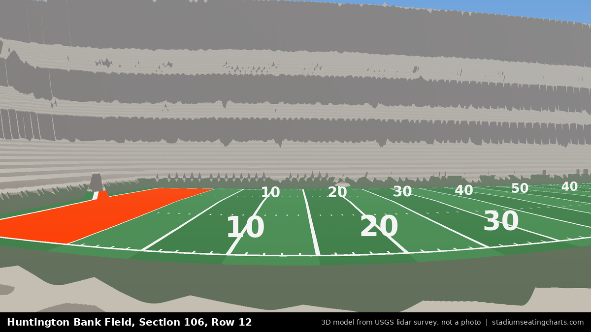 View from Huntington Bank Field Section 106, Row 12, looking toward the field