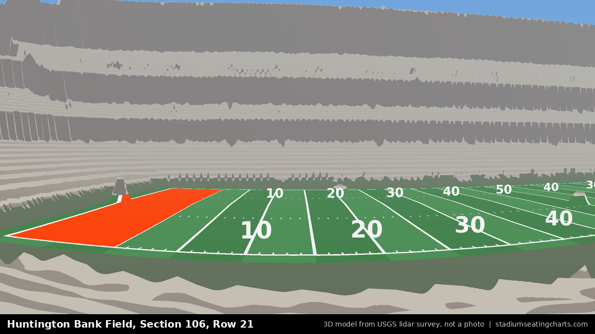 View from Huntington Bank Field Section 106, Row 21, looking toward the field