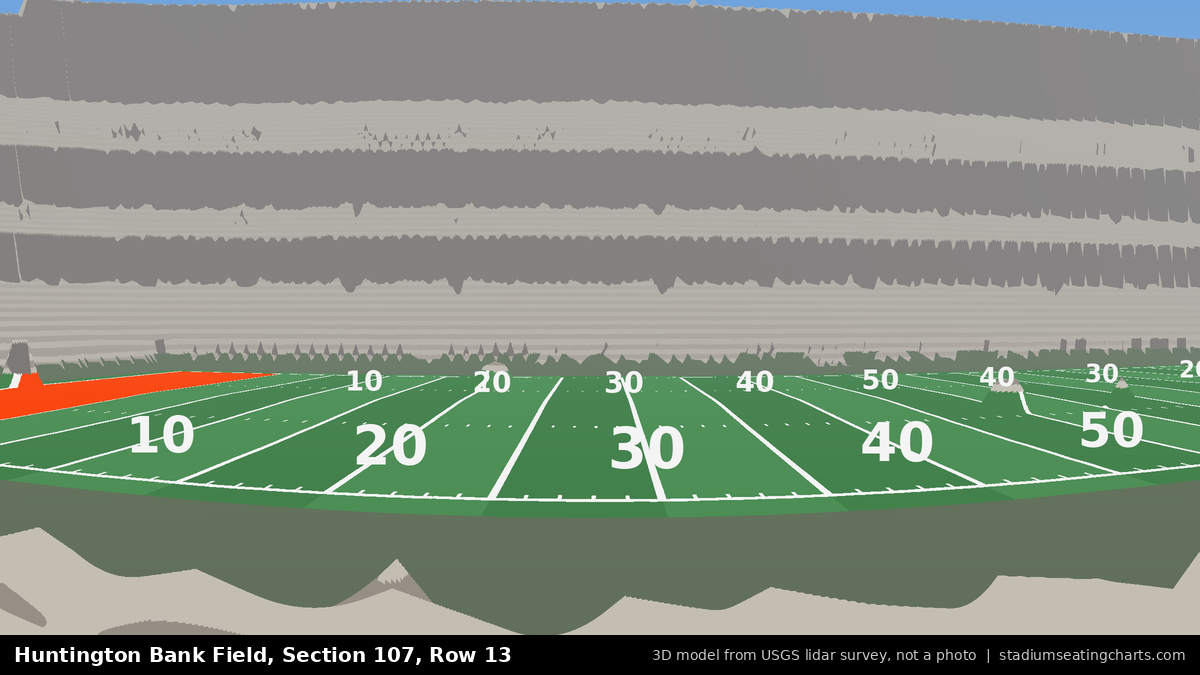 View from Huntington Bank Field Section 107, Row 13, looking toward the field