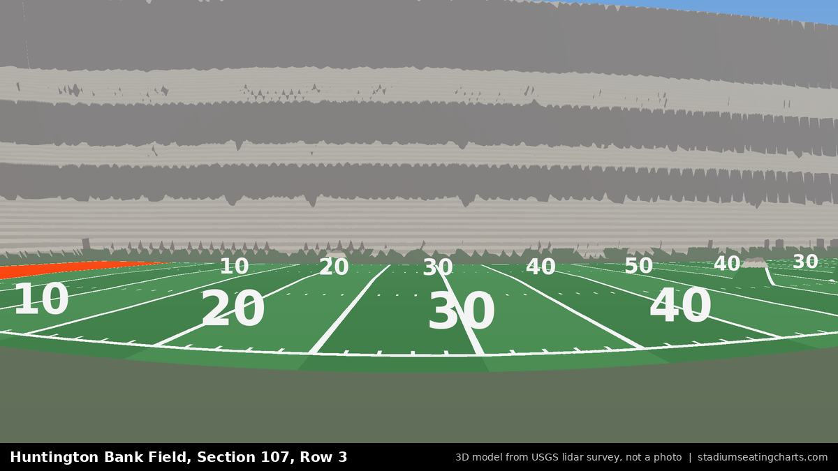 View from Huntington Bank Field Section 107, Row 3, looking toward the field