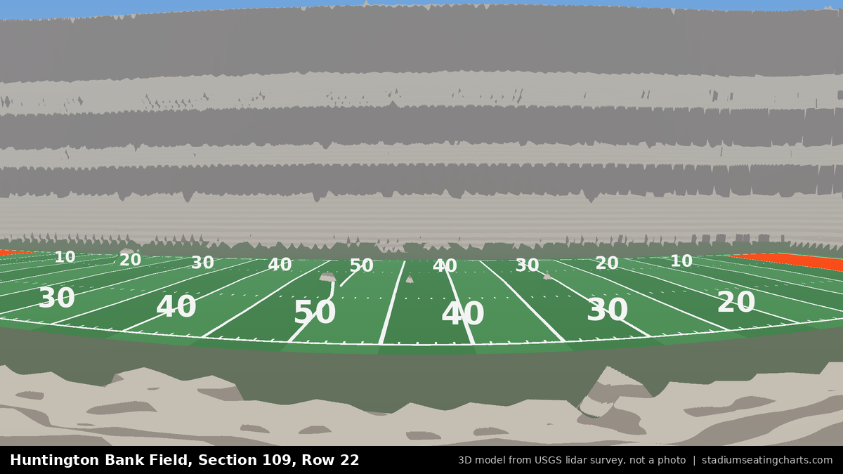 View from Huntington Bank Field Section 109, Row 22, looking toward the field