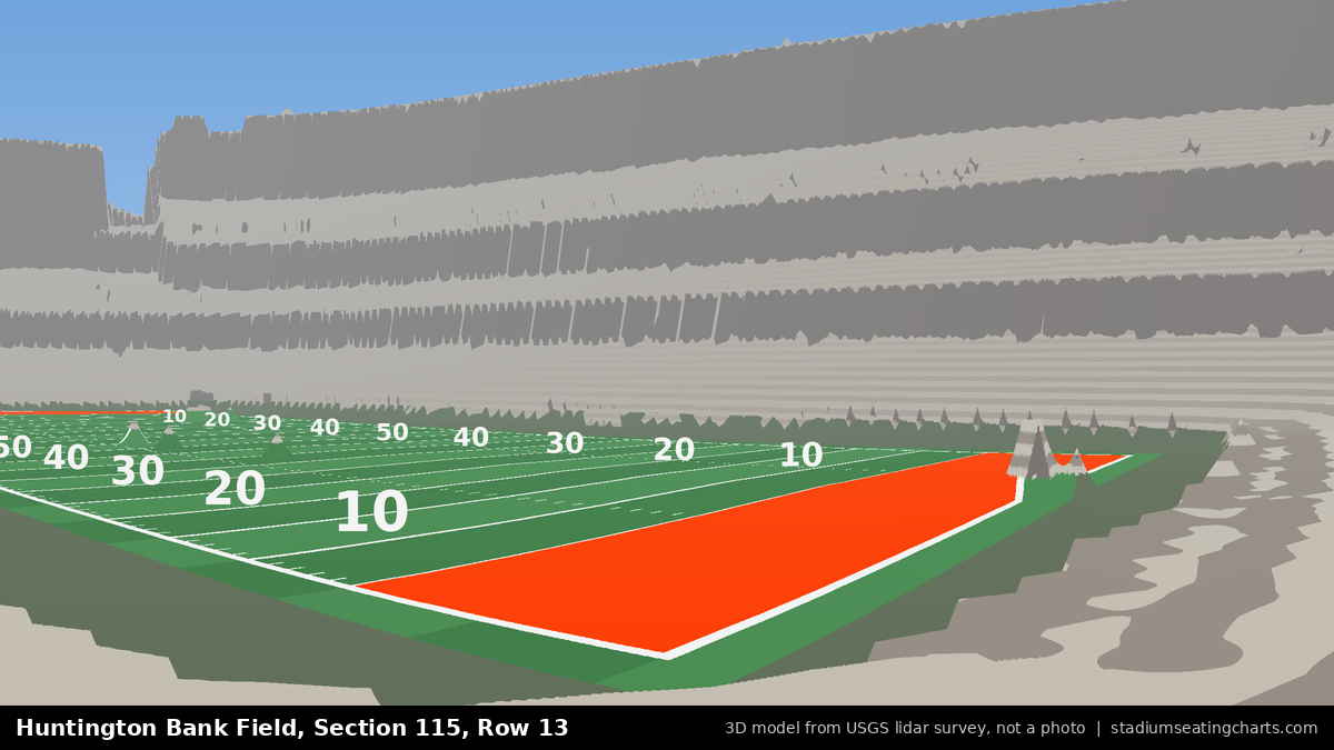 View from Huntington Bank Field Section 115, Row 13, looking toward the field