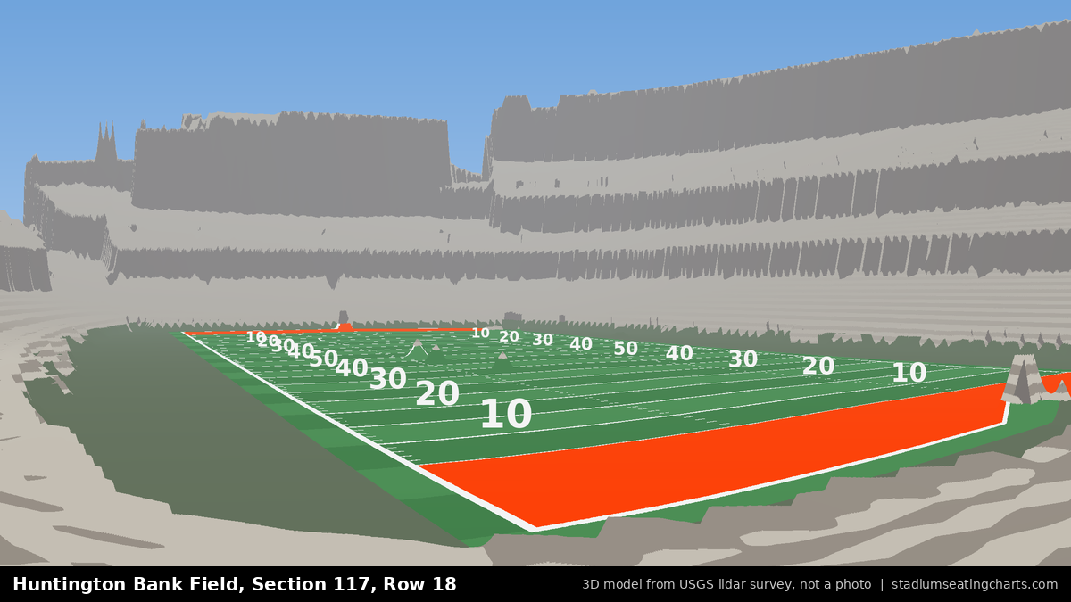 View from Huntington Bank Field Section 117, Row 18, looking toward the field