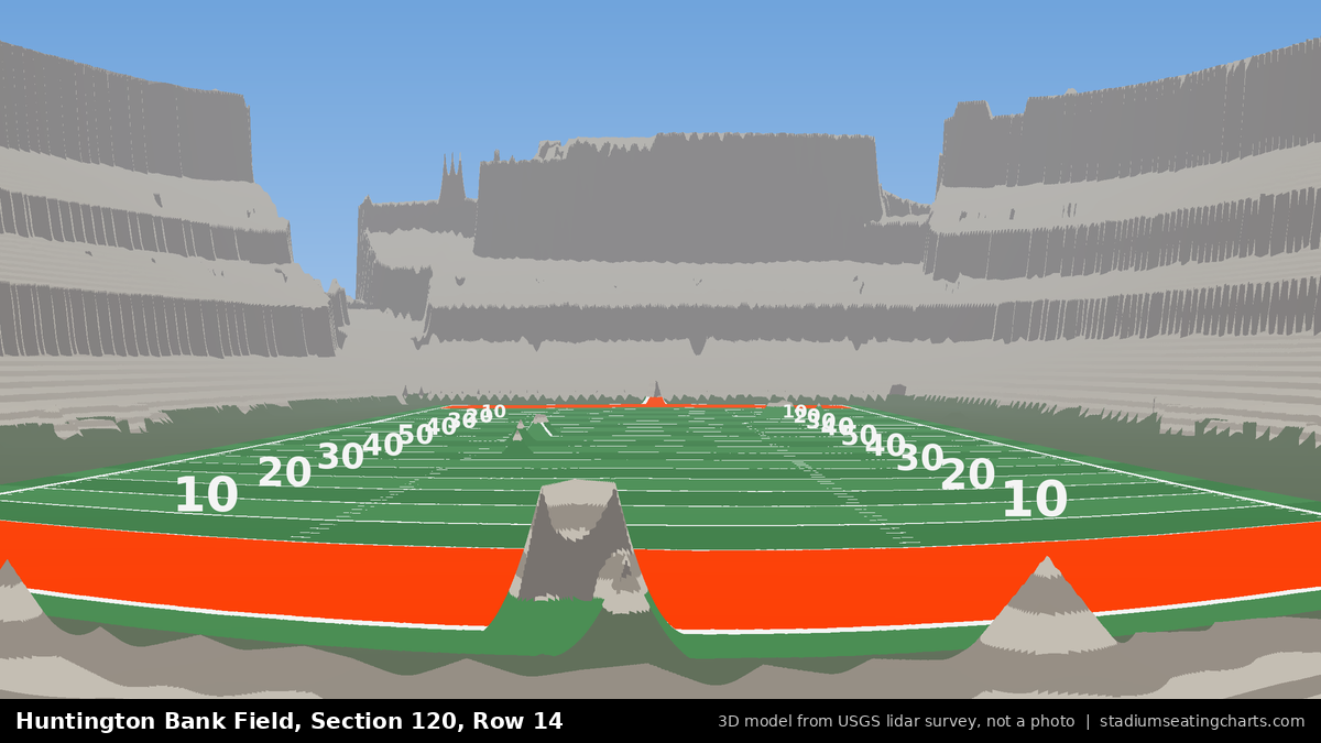 View from Huntington Bank Field Section 120, Row 14, looking toward the field