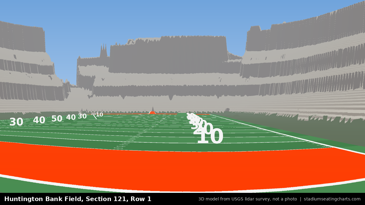 View from Huntington Bank Field Section 121, Row 1, looking toward the field