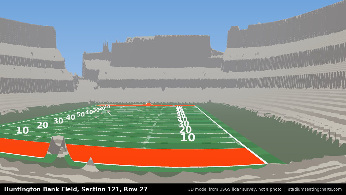 View from Huntington Bank Field Section 121, Row 27, looking toward the field