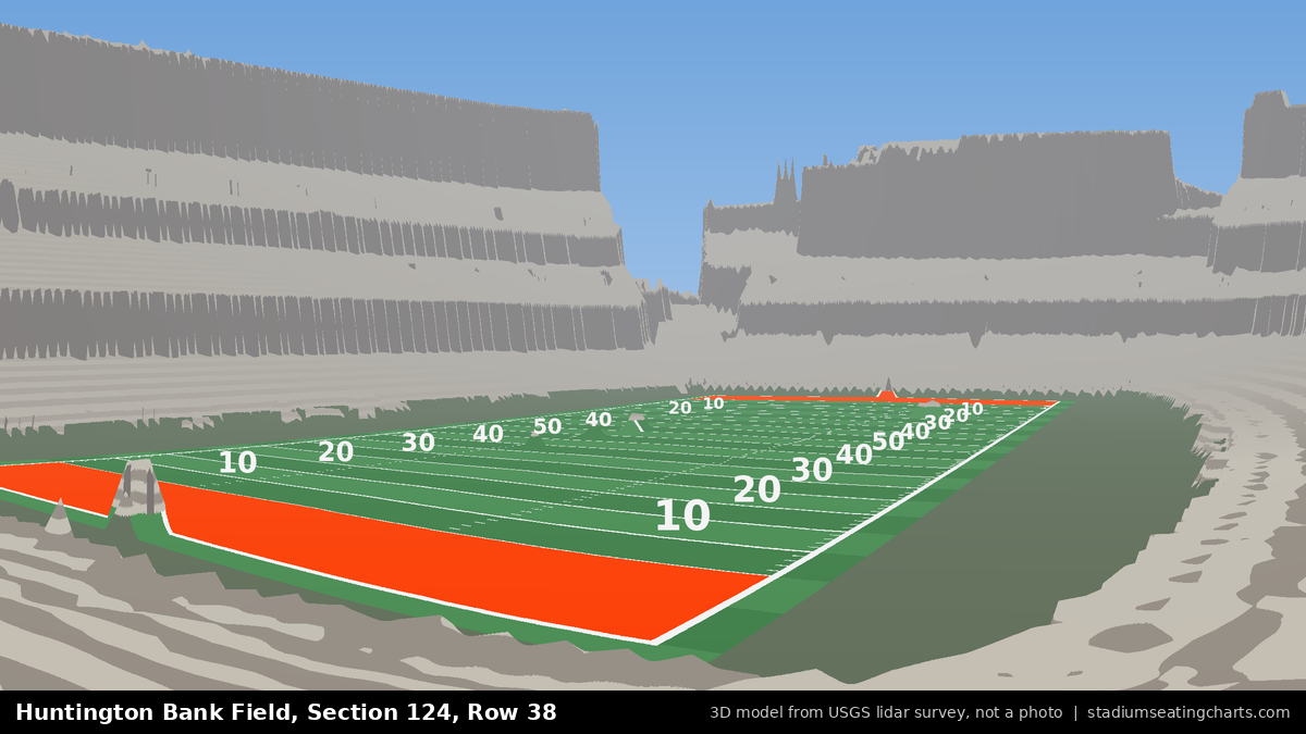 View from Huntington Bank Field Section 124, Row 38, looking toward the field