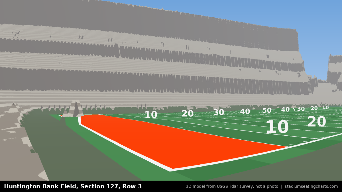 View from Huntington Bank Field Section 127, Row 3, looking toward the field