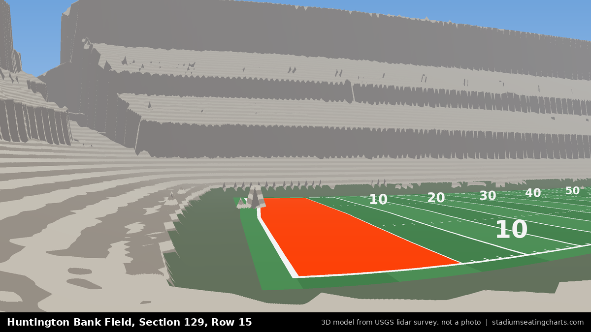 View from Huntington Bank Field Section 129, Row 15, looking toward the field