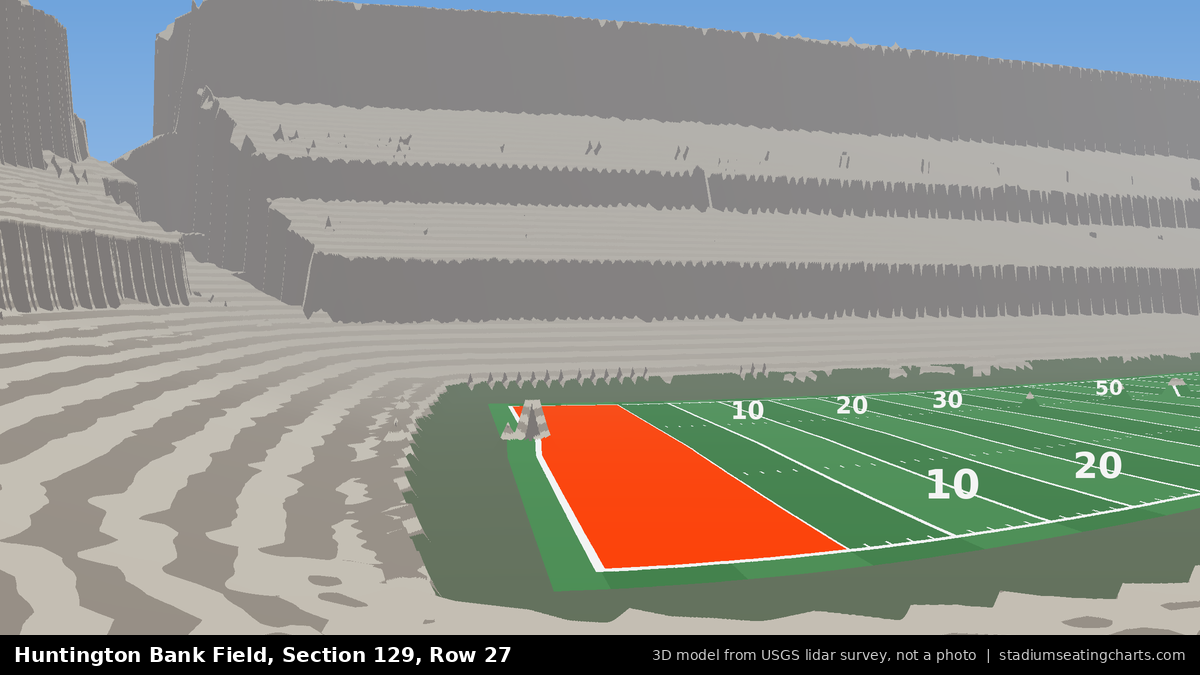 View from Huntington Bank Field Section 129, Row 27, looking toward the field