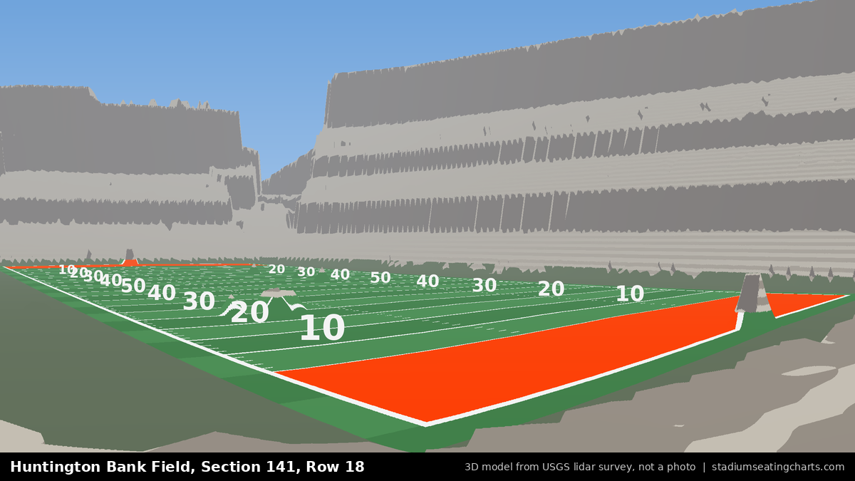 View from Huntington Bank Field Section 141, Row 18, looking toward the field