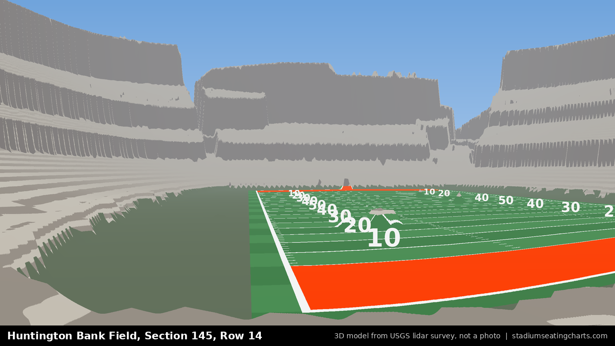 View from Huntington Bank Field Section 145, Row 14, looking toward the field