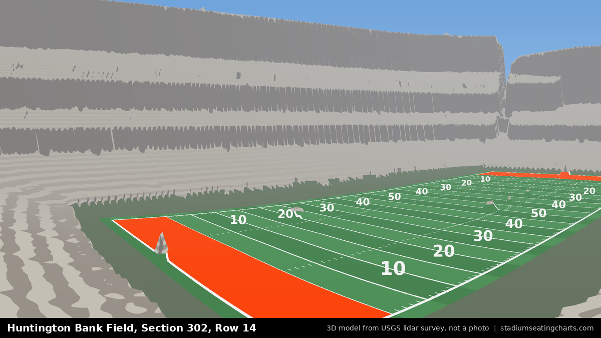 View from Huntington Bank Field Section 302, Row 14, looking toward the field