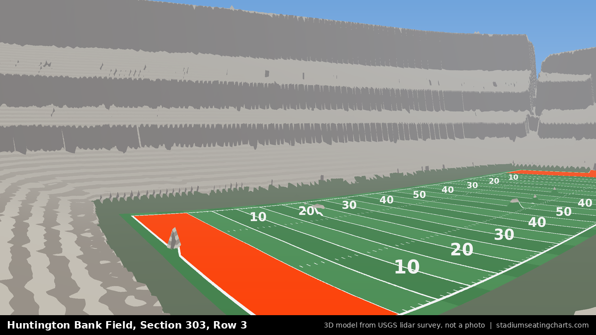 View from Huntington Bank Field Section 303, Row 3, looking toward the field