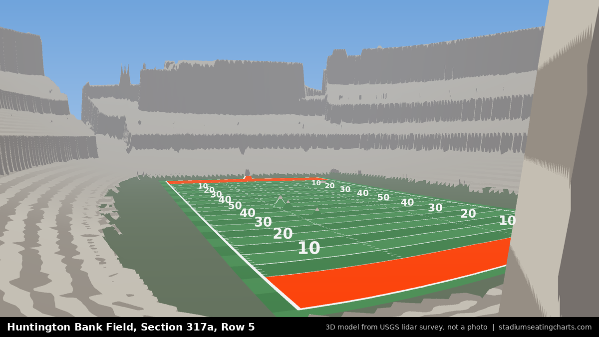 View from Huntington Bank Field Section 317a, Row 5, looking toward the field