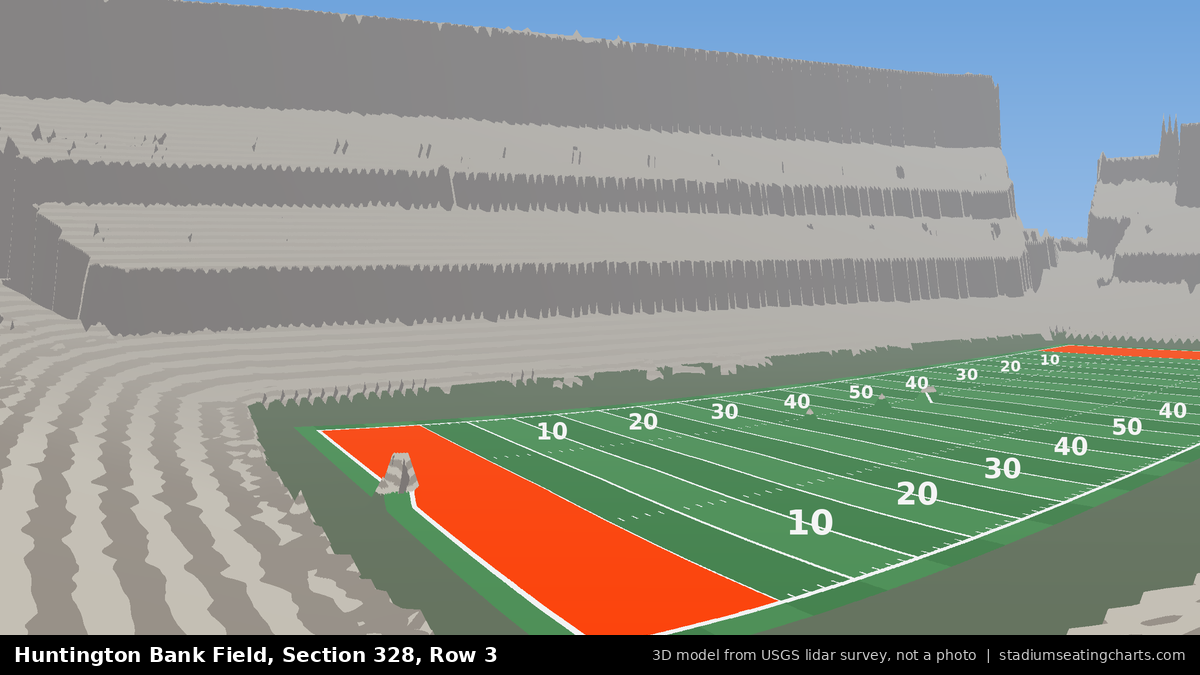 View from Huntington Bank Field Section 328, Row 3, looking toward the field