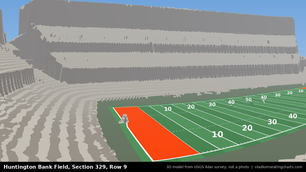 View from Huntington Bank Field Section 329, Row 9, looking toward the field