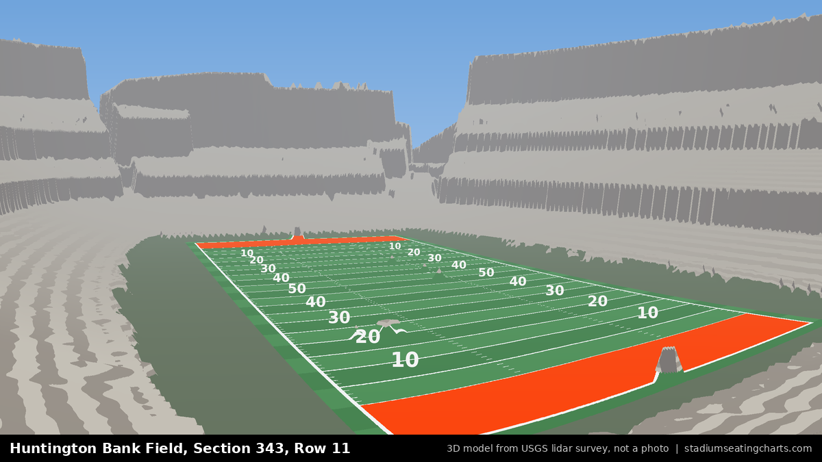 View from Huntington Bank Field Section 343, Row 11, looking toward the field