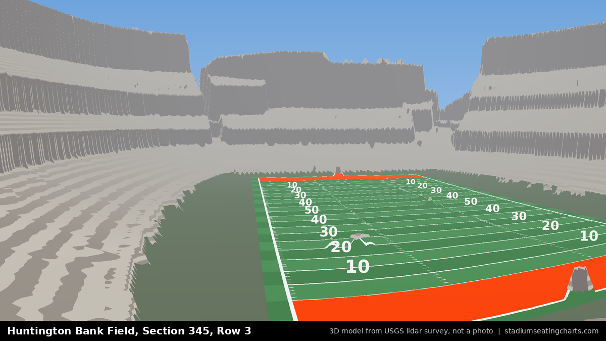 View from Huntington Bank Field Section 345, Row 3, looking toward the field