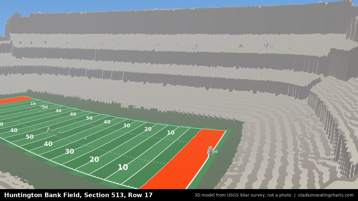 View from Huntington Bank Field Section 513, Row 17, looking toward the field