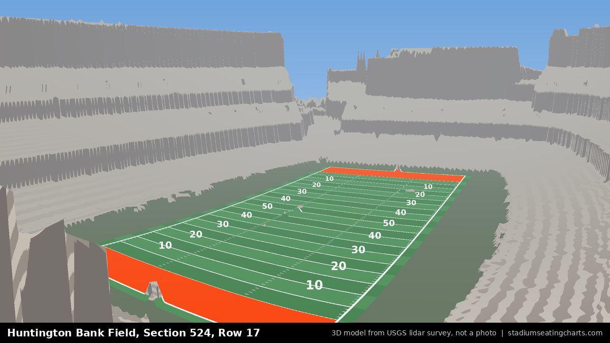 View from Huntington Bank Field Section 524, Row 17, looking toward the field