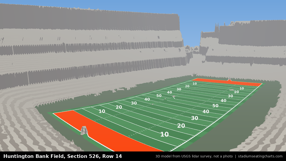 View from Huntington Bank Field Section 526, Row 14, looking toward the field