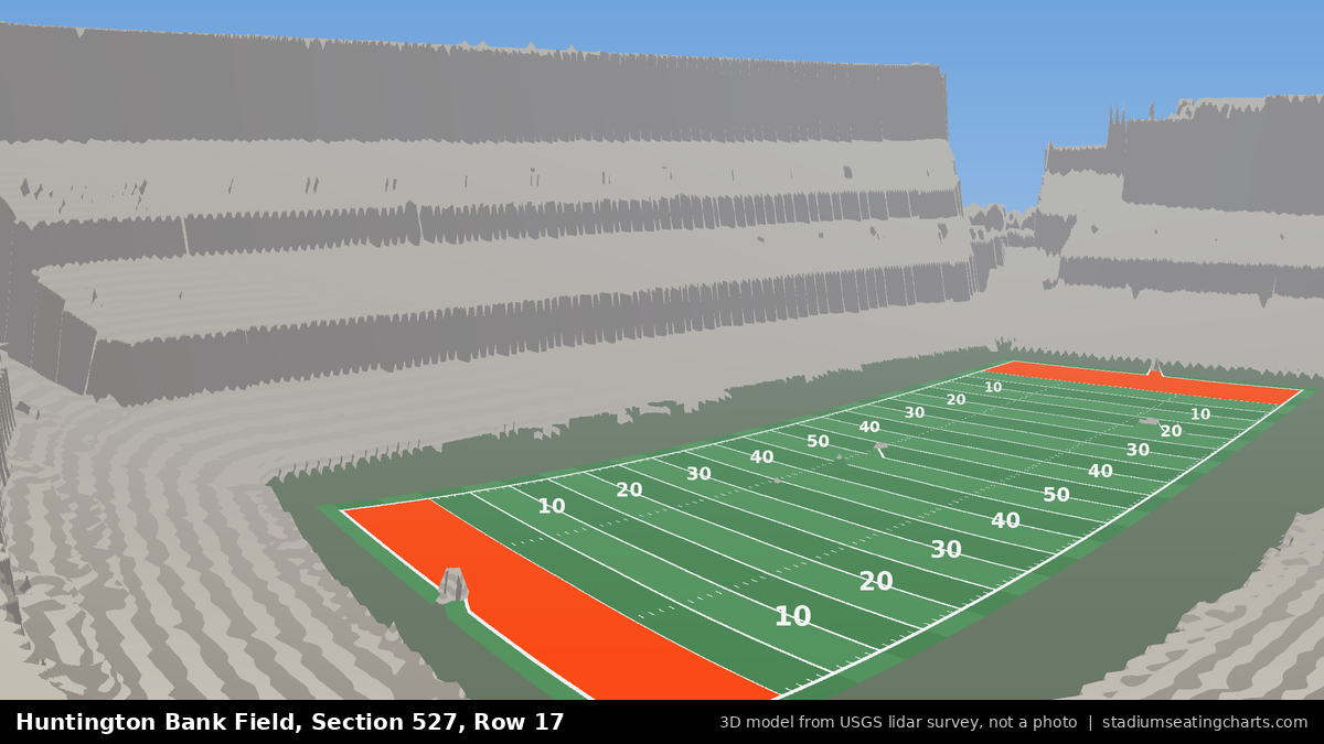 View from Huntington Bank Field Section 527, Row 17, looking toward the field