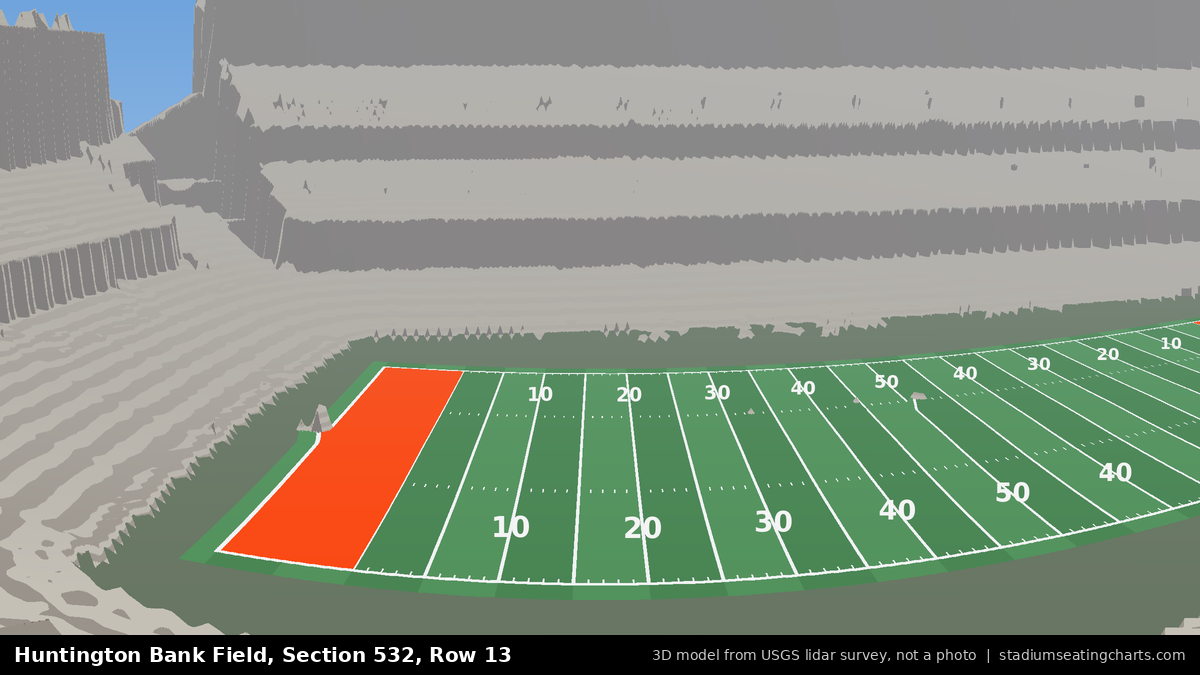 View from Huntington Bank Field Section 532, Row 13, looking toward the field