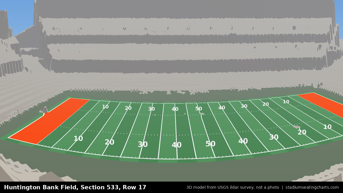 View from Huntington Bank Field Section 533, Row 17, looking toward the field