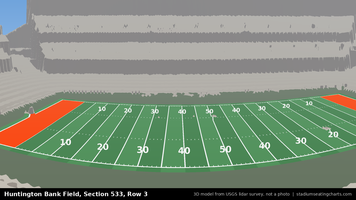 View from Huntington Bank Field Section 533, Row 3, looking toward the field