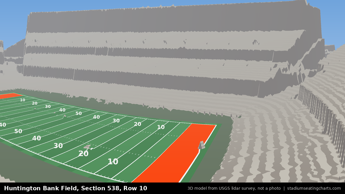 View from Huntington Bank Field Section 538, Row 10, looking toward the field