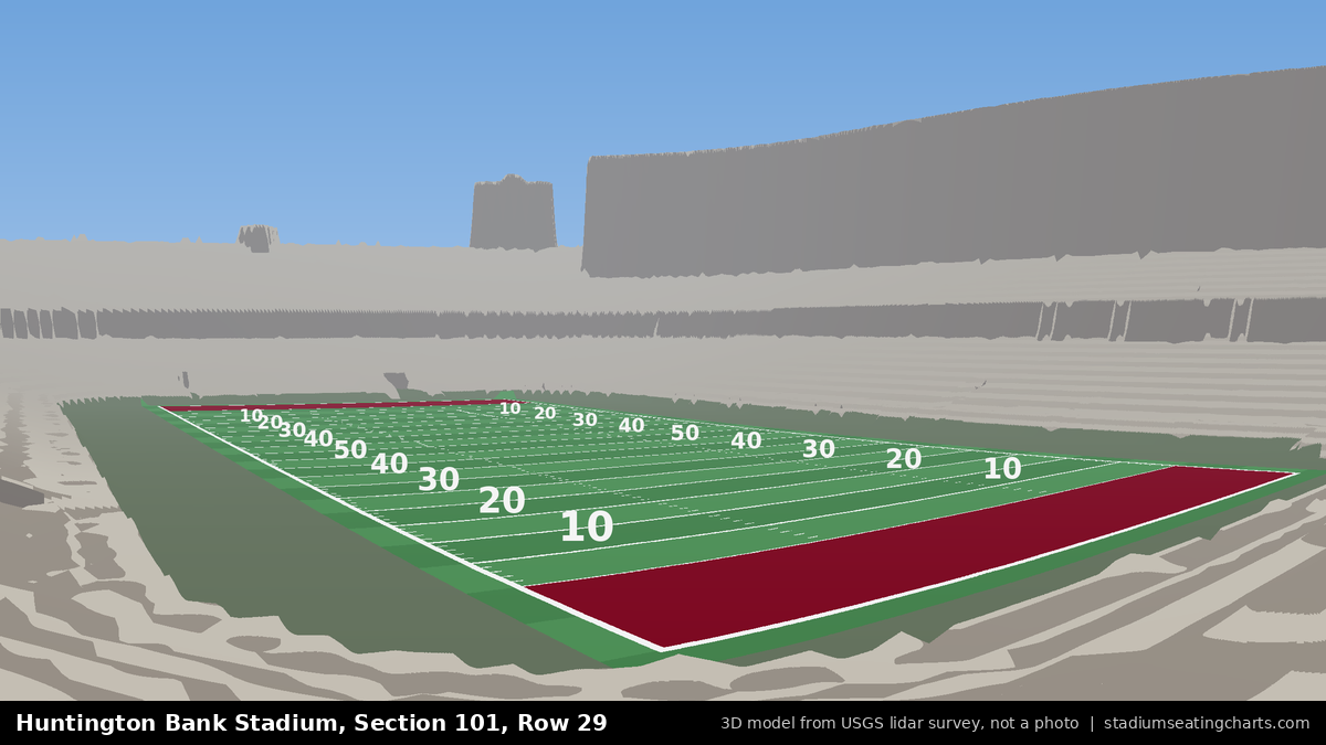 View from Huntington Bank Stadium Section 101, Row 29, looking toward the field