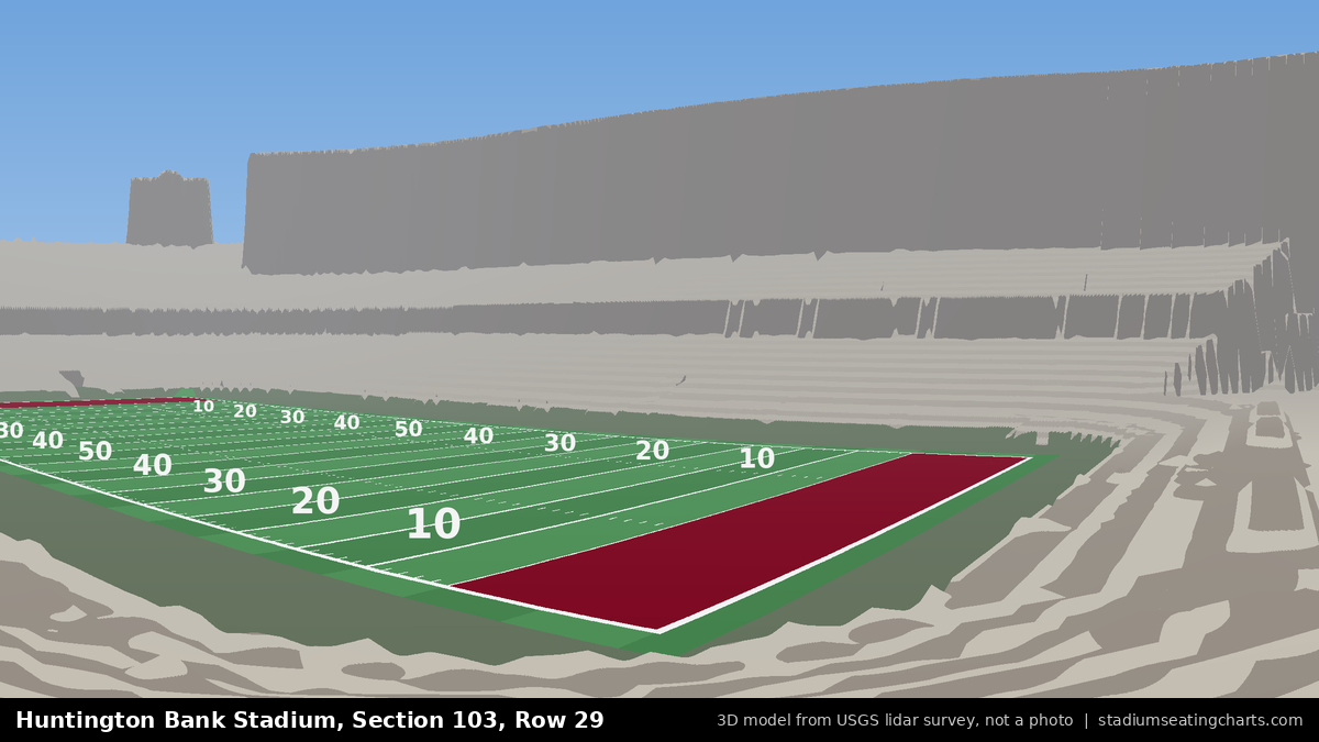 View from Huntington Bank Stadium Section 103, Row 29, looking toward the field