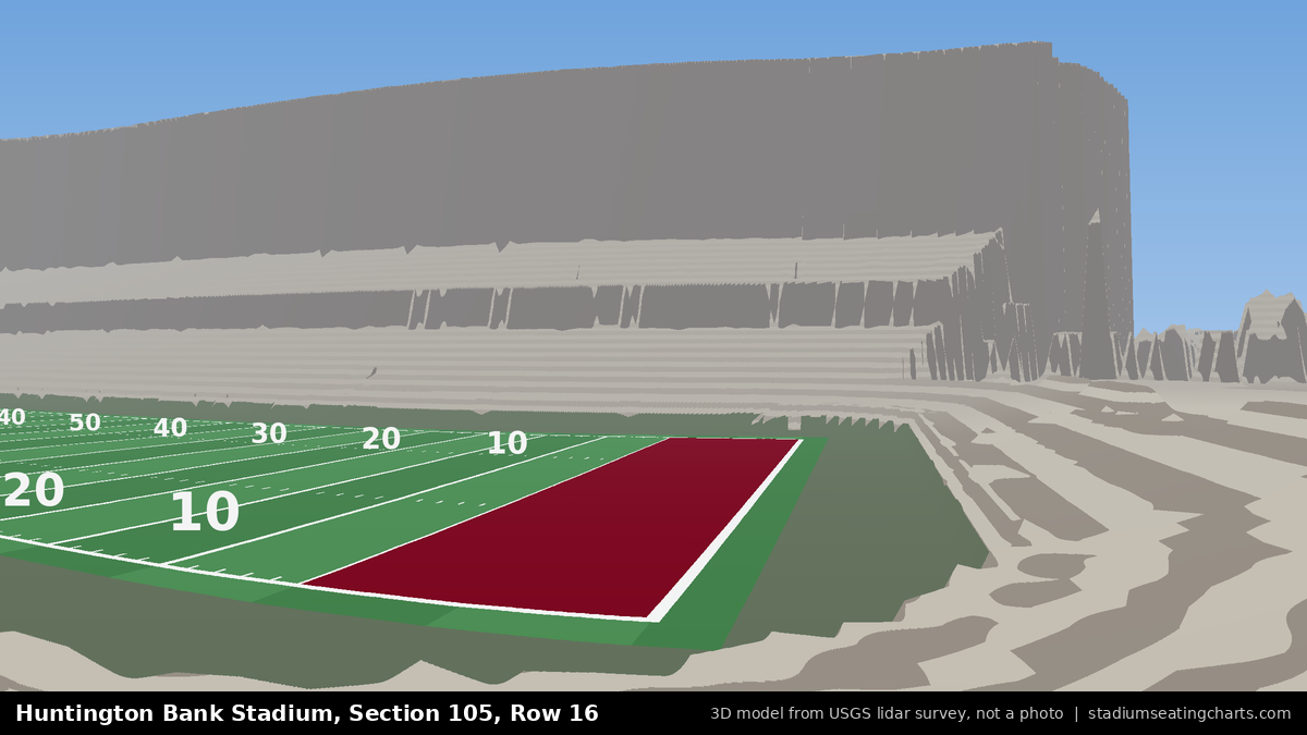 View from Huntington Bank Stadium Section 105, Row 16, looking toward the field