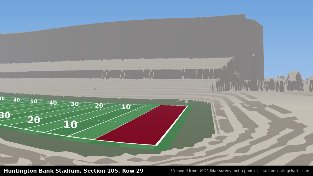 View from Huntington Bank Stadium Section 105, Row 29, looking toward the field