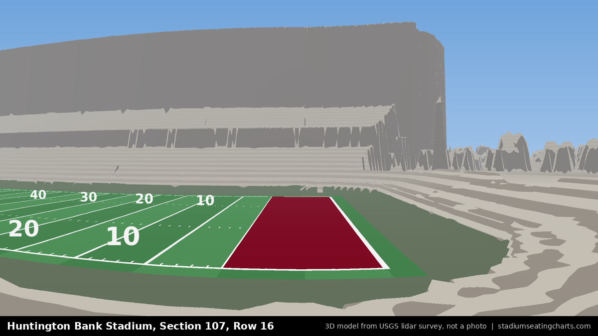 View from Huntington Bank Stadium Section 107, Row 16, looking toward the field