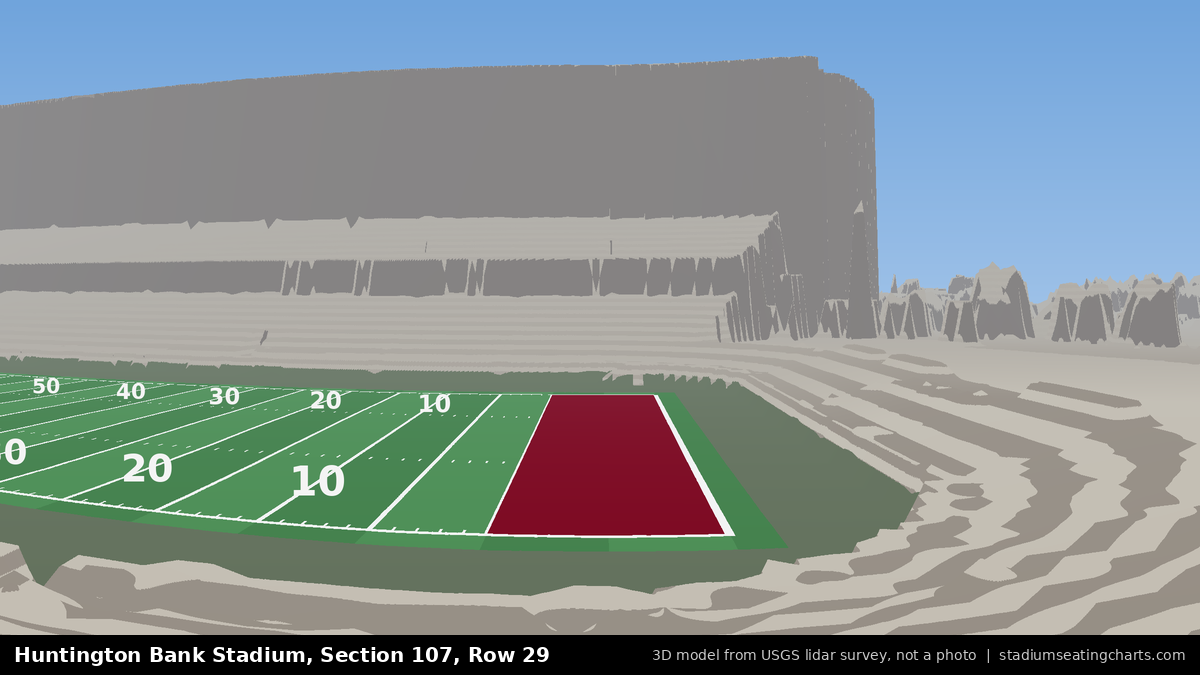 View from Huntington Bank Stadium Section 107, Row 29, looking toward the field