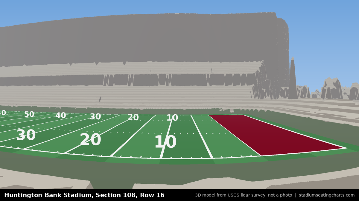 View from Huntington Bank Stadium Section 108, Row 16, looking toward the field
