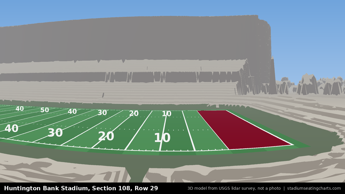 View from Huntington Bank Stadium Section 108, Row 29, looking toward the field