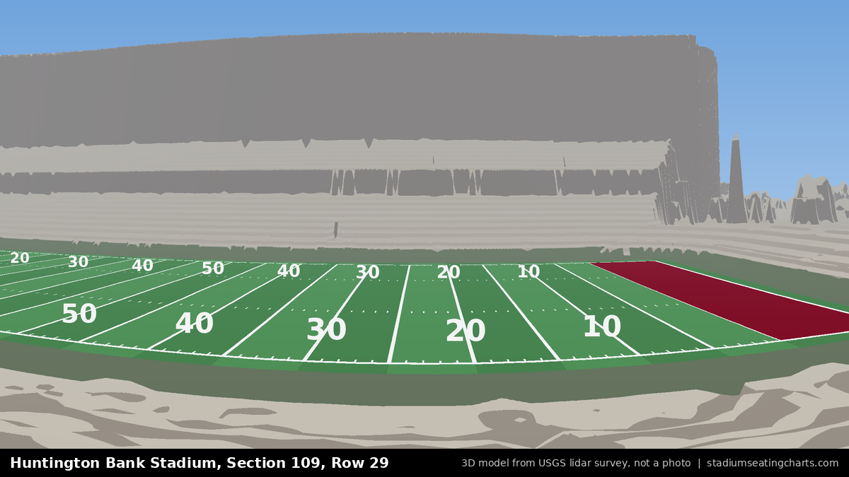 View from Huntington Bank Stadium Section 109, Row 29, looking toward the field