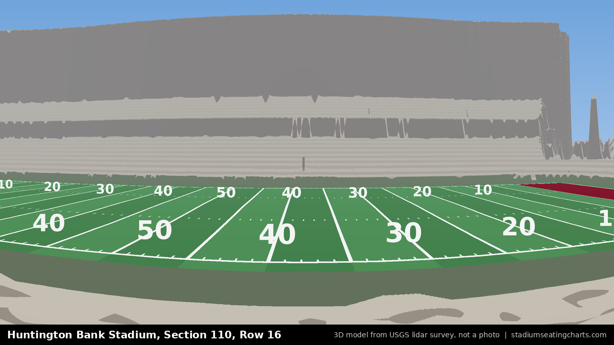 View from Huntington Bank Stadium Section 110, Row 16, looking toward the field