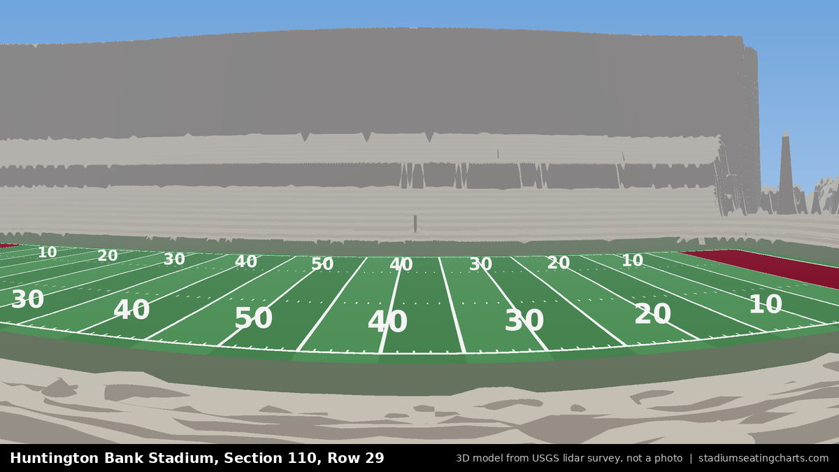 View from Huntington Bank Stadium Section 110, Row 29, looking toward the field