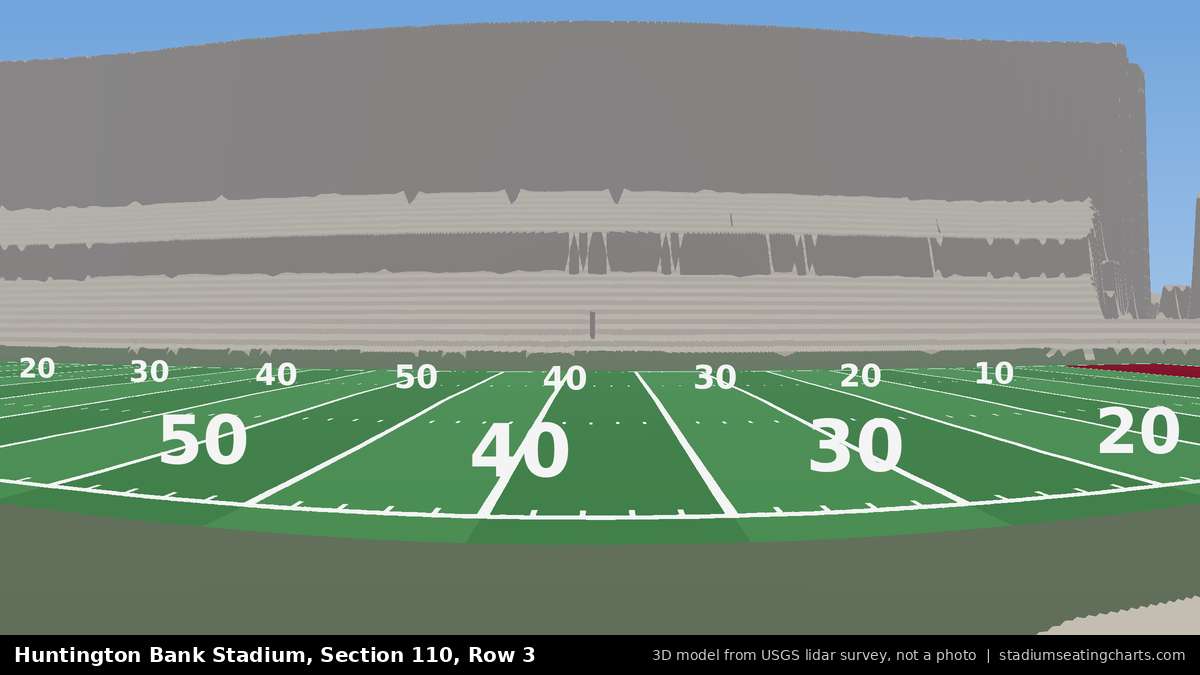 View from Huntington Bank Stadium Section 110, Row 3, looking toward the field