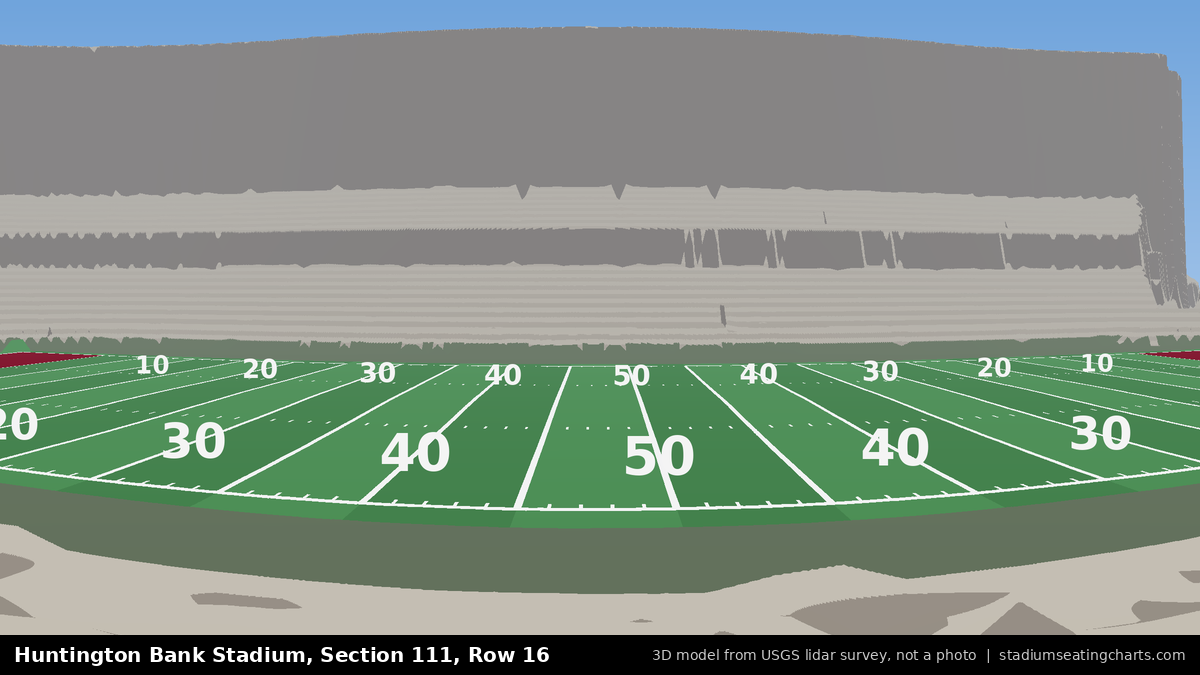 View from Huntington Bank Stadium Section 111, Row 16, looking toward the field